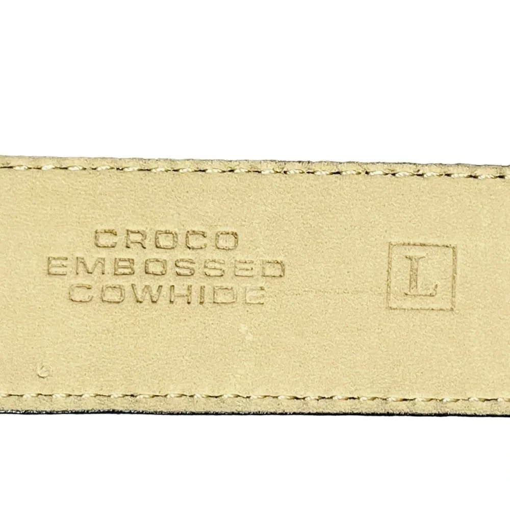 Fossil Black Croco Embossed Cowhide Belt Scrolled Silver Tone Accents/Buckle - L